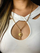 Kit Pingente Abebé (34mm) + Corrente Elo Português (1,5mm) 50, 60 ou 70 cm - Banhada a Ouro e Verniz Italiano