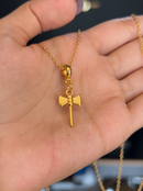 Kit Pingente Machado de Xangô (19mm) + Corrente Elo Português (1mm) de 50, 60 ou 70 cm - Banhada a Ouro e Verniz Italiano