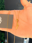 Kit Pingente Espada de Ogum (20mm) + Corrente Elo Português (1mm) de 60 cm ou 70 cm - Banhada a Ouro e Verniz Italiano