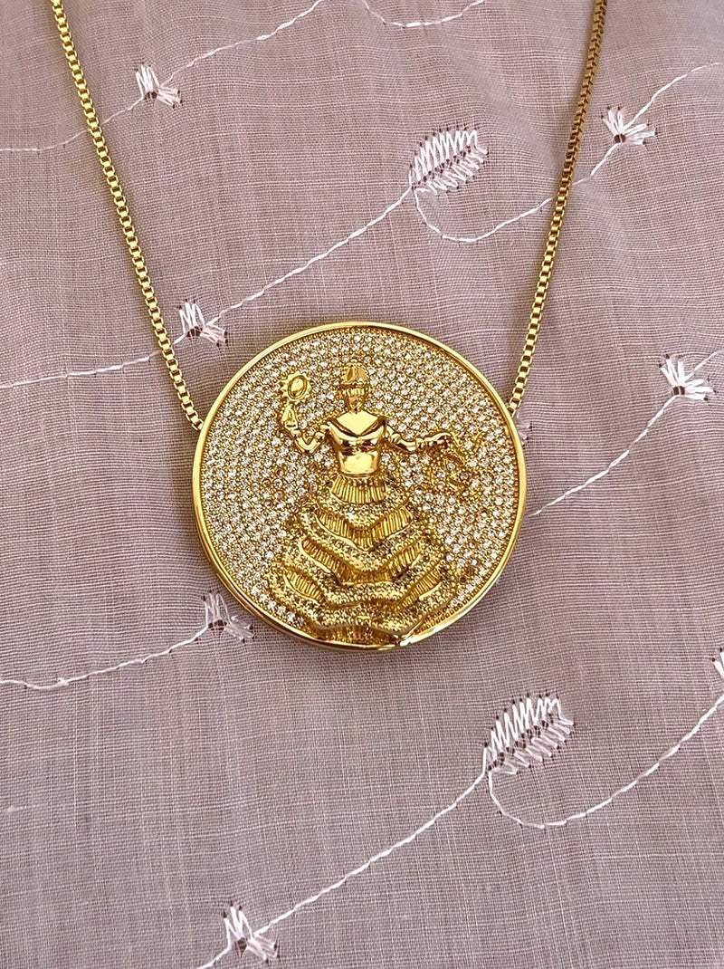 Kit Pingente Mandala Grande Oxum Banhada a Ouro 18k e Cravejada C/ Micro Zircônias Cristal + Corrente Veneziana 60cm