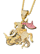 Kit Pingente São Jorge Banhada a Ouro 18k e Cravejada C/ Micro Zircônias + Corrente Cordão Baiano (1 mm) 65cm