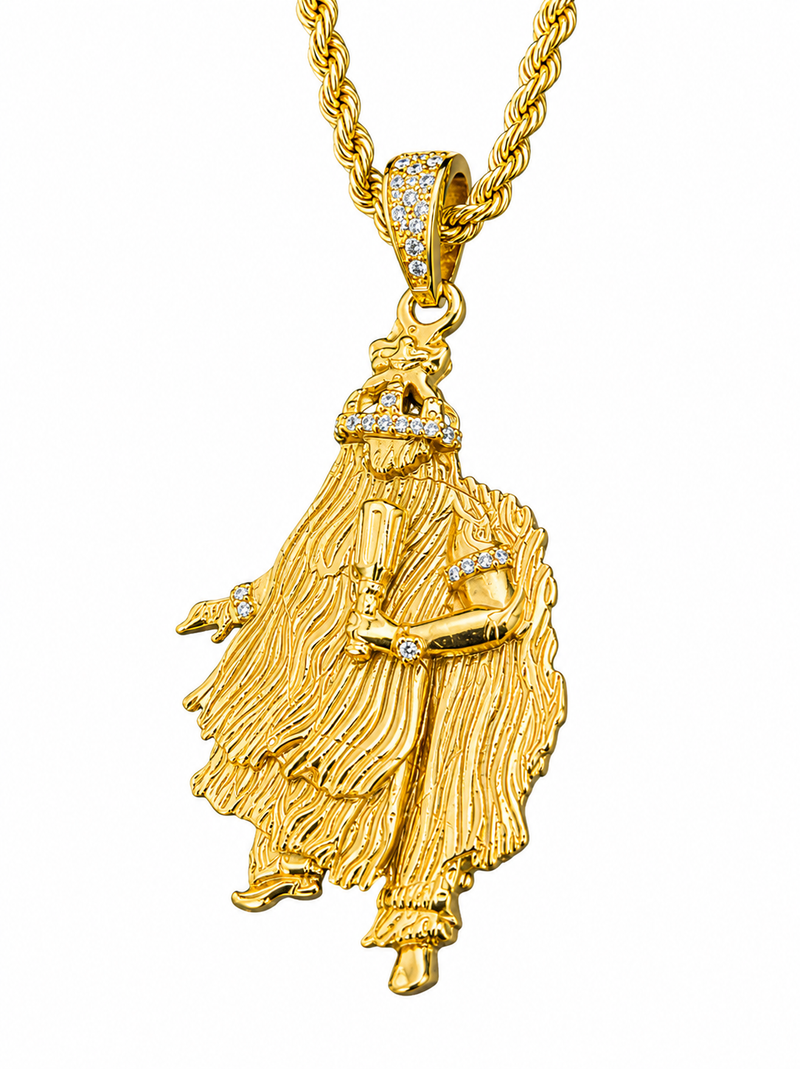 Kit Pingente Orixá Obaluaê Banhada a Ouro 18k e Cravejada C/ Micro Zircônias + Corrente Cordão Baiano (1 mm) 65cm
