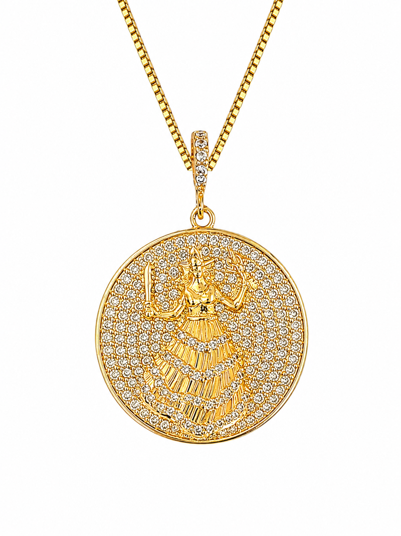 Kit Pingente Mandala Média Iansã Banhada a Ouro 18k e Cravejada C/ Micro Zircônias Cristal+ Corrente Veneziana (1 mm) 45/50 cm
