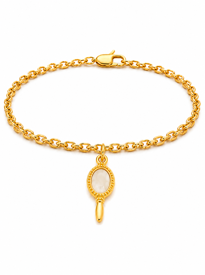 Pulseira Espelho de Oxum C/ Elo Português (1,5mm) Unissex de 18, 20 ou 22cm - Banhada a Ouro e Verniz Italiano