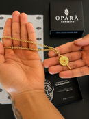 Kit Pingente Abebé (34mm) + Corrente Elo Português (1,5mm) 50, 60 ou 70 cm - Banhada a Ouro e Verniz Italiano