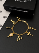 Conjunto Sete Linhas: Pulseira + Colar C/ 7 Pingentes - Banhado a Ouro e Verniz Italiano
