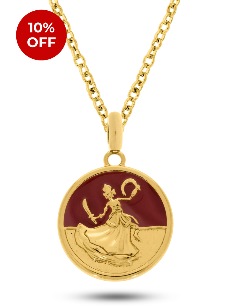 Kit Pingente Yansã (26mm) + Corrente Elo Português (1,5mm) de 50, 60 ou 70 cm Banhada a Ouro e Verniz Italiano.