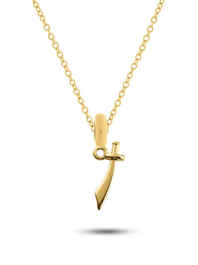 Kit Pingente Espada de Iansã (19mm) + Corrente Elo Português (1mm) de 50, 60 ou 70 cm - Banhada a Ouro e Verniz Italiano