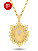 Pingente Camafeu C/ Abebé (45mm) + Corrente Elo Português (1,5mm) de 50, 60 ou 70 cm Banhada a Ouro e Verniz Italiano