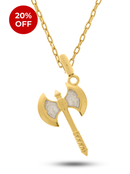 Kit Pingente Machado Perolado (31mm) + Corrente Cadeado (2mm) de 60 ou 70 cm - Banhada a Ouro e Verniz Italiano