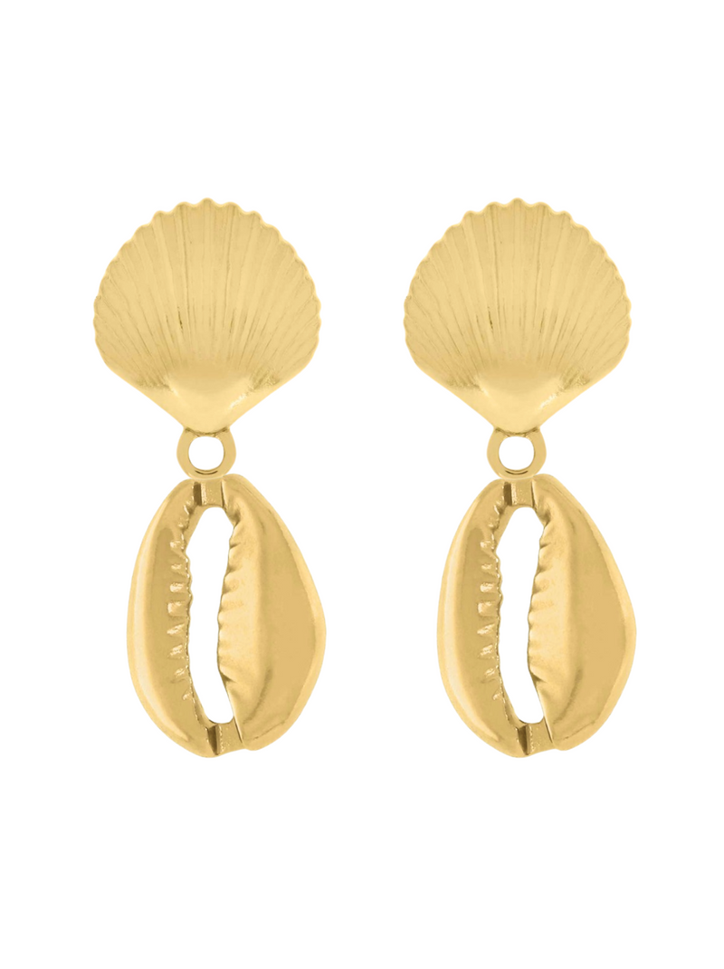 Brinco Concha com Búzio Antialérgico (19mm) - Banhado a Ouro e Verniz Italiano