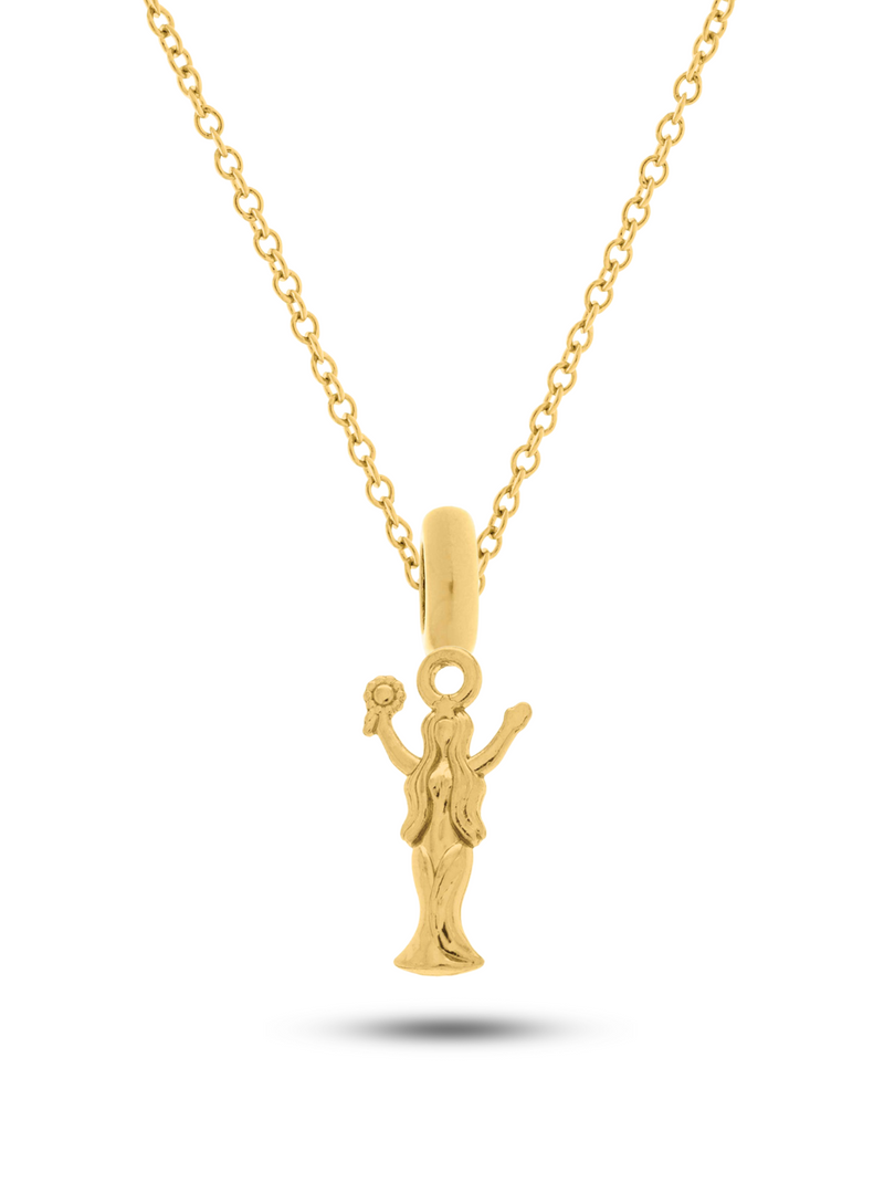 Kit Pingente Iemanjá (20mm) + Corrente Elo Português (1mm) de 50, 60 ou 70 cm - Banhada a Ouro e Verniz Italiano