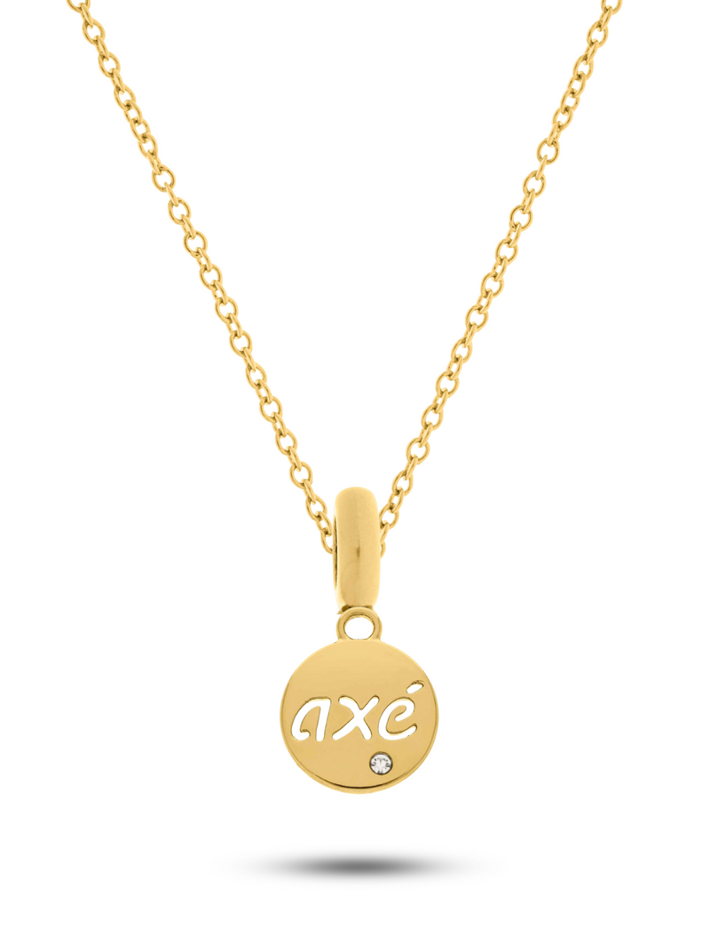 Kit Pingente Axé (20mm) + Corrente Elo Português (1mm) de 50, 60 e 70 cm - Banhada a Ouro e Verniz Italiano