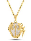 Kit Pingente Perolado C/ Machado e Raio + Corrente Elo Português (1,5mm) 50, 60 ou 70 cm - Banhada a Ouro e Verniz Italiano