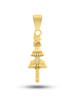 Pingente Cajado de Oxalá (34mm) - Banhada a Ouro e Verniz Italiano