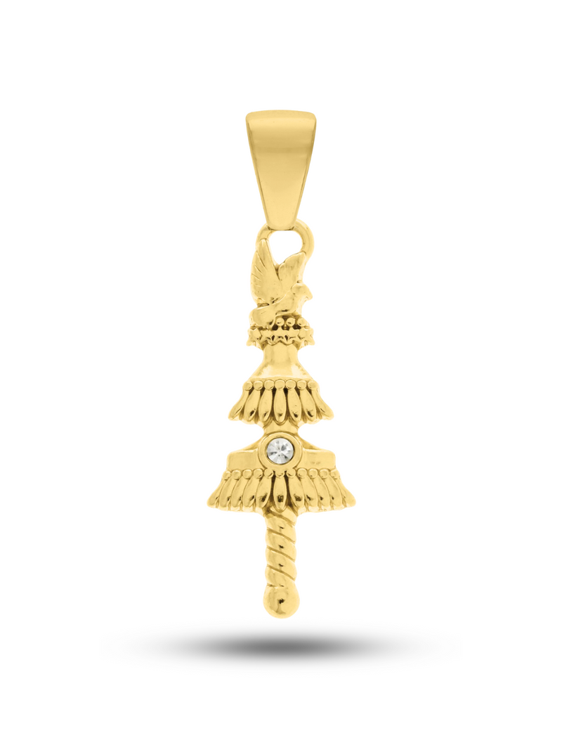Pingente Cajado de Oxalá (34mm) - Banhada a Ouro e Verniz Italiano