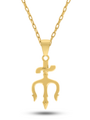 Kit Pingente Tridente de Proteção (33mm) + Corrente Cadeado (2mm) 60 cm ou 70 cm - Banhada a Ouro e Verniz Italiano