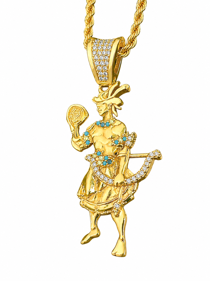 Kit Pingente Orixá Logunedé Banhada a Ouro 18k e Cravejada C/ Micro Zircônias + Corrente Cordão Baiano (1 mm) 65cm