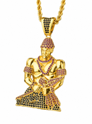 Kit Pingente Orixá Exú Banhada a Ouro 18k e Cravejada C/ Micro Zircônias + Corrente Cordão Baiano (1 mm) 65cm