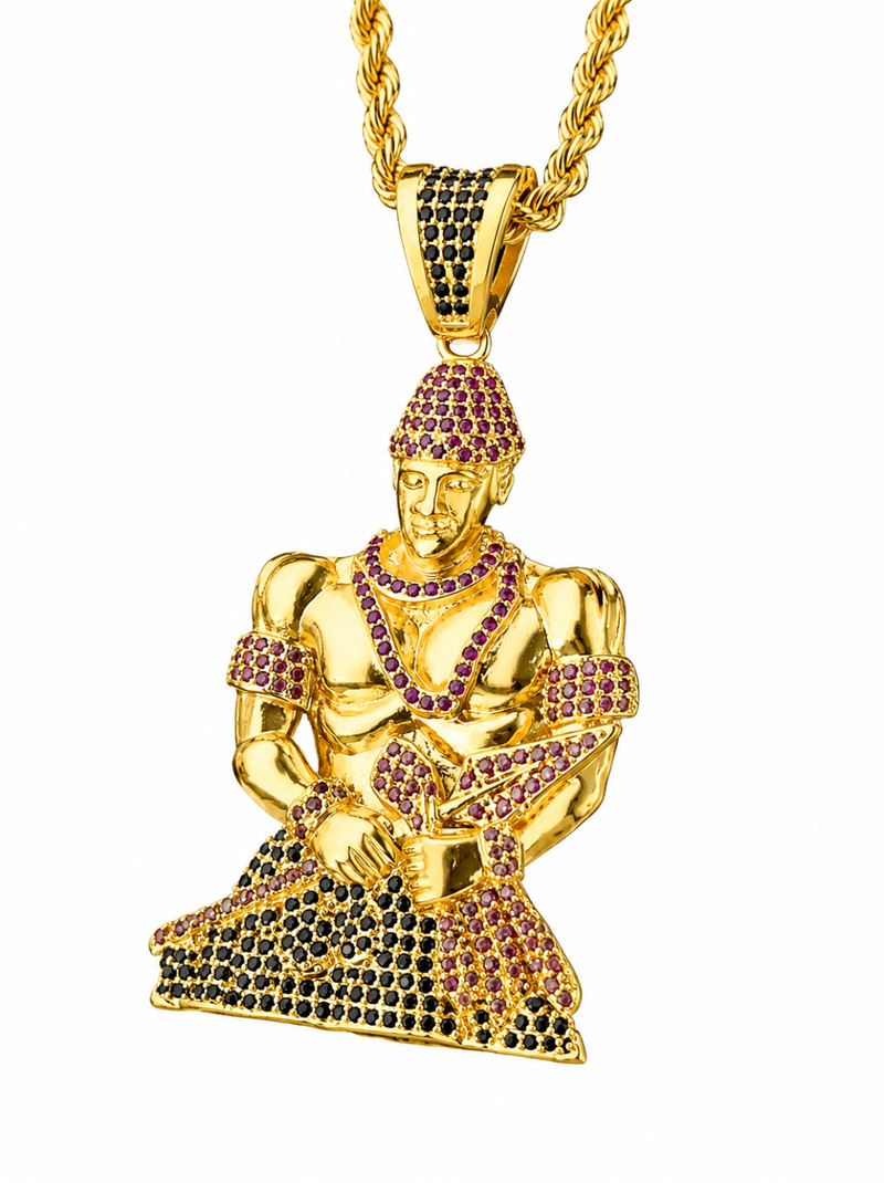 Kit Pingente Orixá Exú Banhada a Ouro 18k e Cravejada C/ Micro Zircônias + Corrente Cordão Baiano (1 mm) 65cm