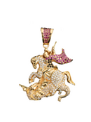 Kit Pingente São Jorge Banhada a Ouro 18k e Cravejada C/ Micro Zircônias + Corrente Cordão Baiano (1 mm) 65cm