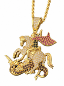 Kit Pingente São Jorge Banhada a Ouro 18k e Cravejada C/ Micro Zircônias + Corrente Cordão Baiano (1 mm) 65cm