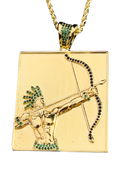 Kit Pingente Orixá Oxóssi Banhada A Ouro 18k E Cravejada C/ Microzircônias Verde + Corrente Cordão Baiano (1 mm) 65cm