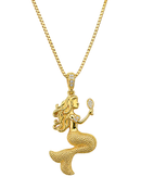 Kit Pingente Sereia Banhada A Ouro 18k e Cravejada Com Micro Zircônias + Corrente Veneziana (1 mm) 45/50cm