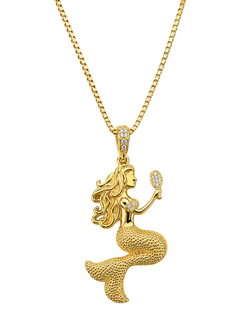 Kit Pingente Sereia Banhada A Ouro 18k e Cravejada Com Micro Zircônias + Corrente Veneziana (1 mm) 45/50cm