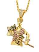 Kit Pingente Orixá Xangô Banhada a Ouro 18k e Cravejada C/ Micro Zircônias + Corrente Cordão Baiano (1 mm) 65cm