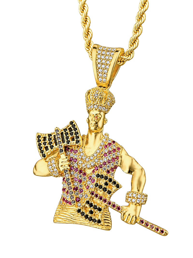 Kit Pingente Orixá Xangô Banhada a Ouro 18k e Cravejada C/ Micro Zircônias + Corrente Cordão Baiano (1 mm) 65cm