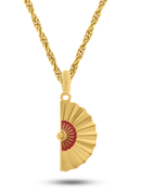 Kit Pingente Leque Vermelho (33mm) + Corrente Cordão Baiano (2mm) 50, 60 ou 70 cm -  Banhado a Ouro e Verniz Italiano