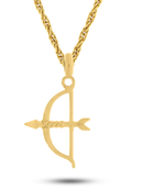 Kit Pingente Ofá de Oxóssi (34mm) + Corrente Cordão Baiano (2mm) de 50, 60 ou 70 cm - Banhada a Ouro e Verniz Italiano