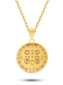 Kit Pingente Medalha São Bento (29mm) + Corrente Cadeado (2mm) 60 cm ou 70 cm - Banhada a Ouro e Verniz Italiano