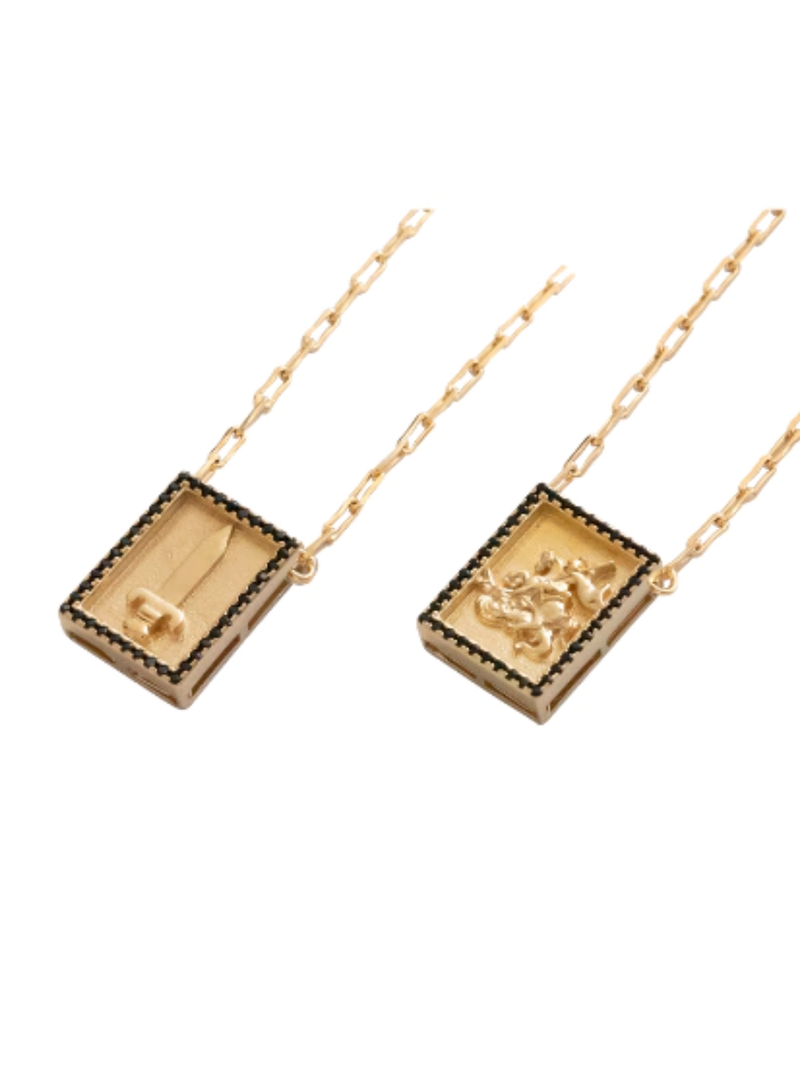 Escapulário Caixa São Jorge C/ Microzircônias Preto Banhada a Ouro 18k + Corrente Cadeado (1 mm) 70cm