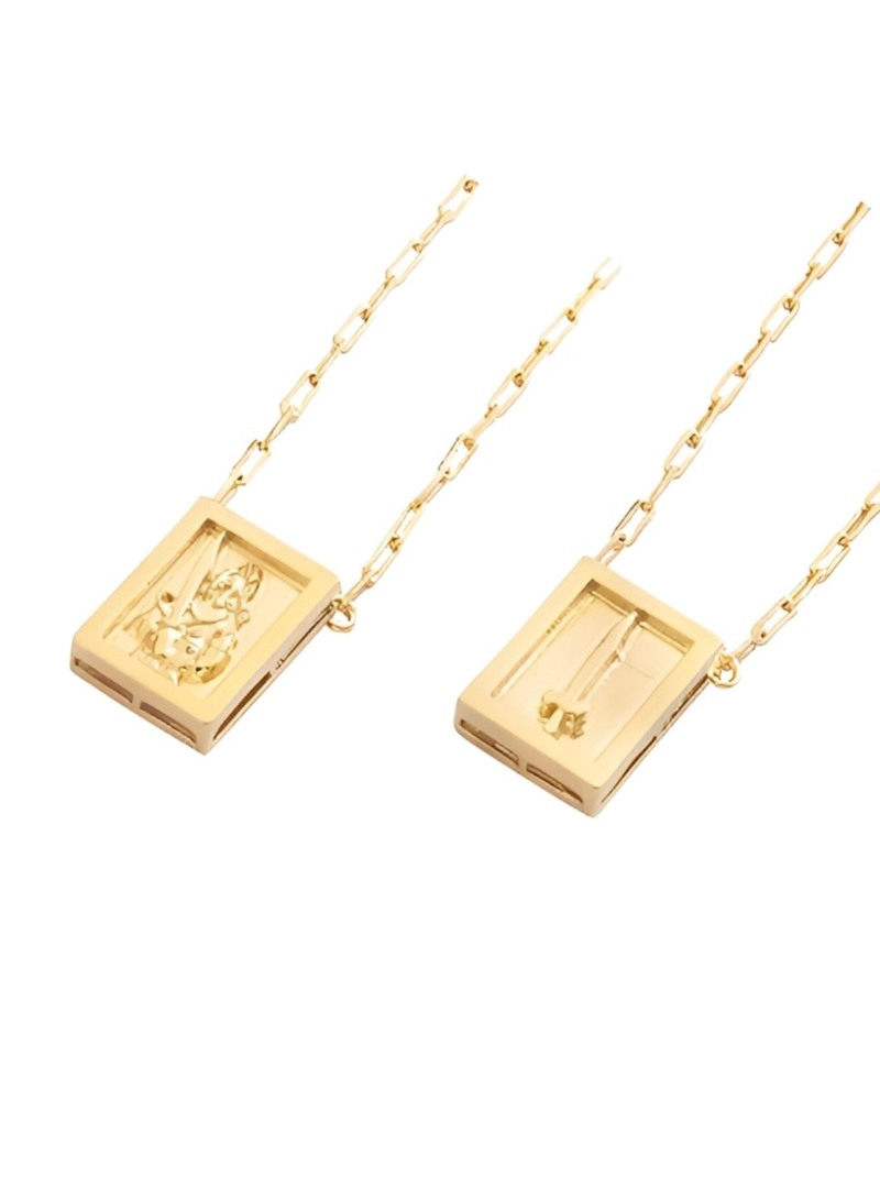Escapulário Caixa Orixá Ogum Banhada a Ouro 18k + Corrente Cadeado (1 mm) 70cm