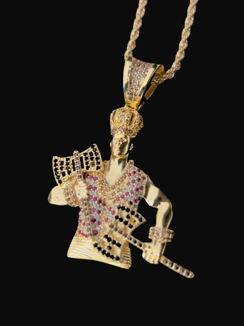 Kit Pingente Orixá Xangô Banhada a Ouro 18k e Cravejada C/ Micro Zircônias + Corrente Cordão Baiano (1 mm) 65cm
