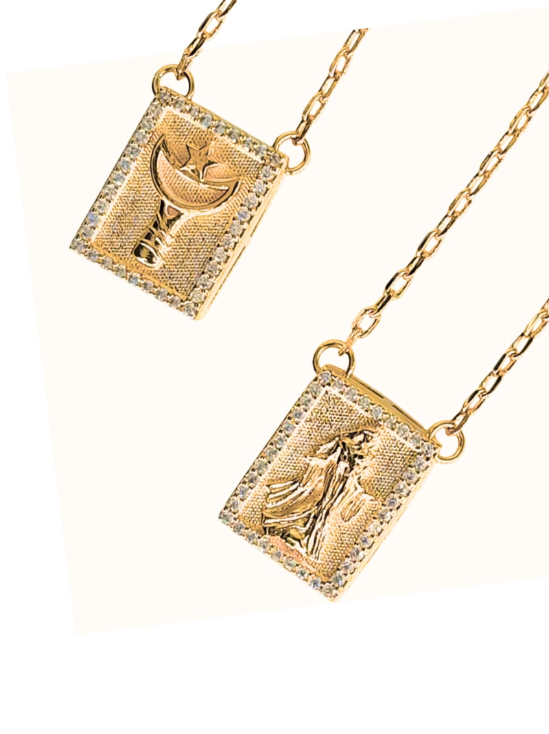 Escapulário Caixa Orixá Iemanjá C/ Microzirconia Cristal Banhada a Ouro 18k + Corrente Cadeado (1 mm) de 60 ou 70 cm