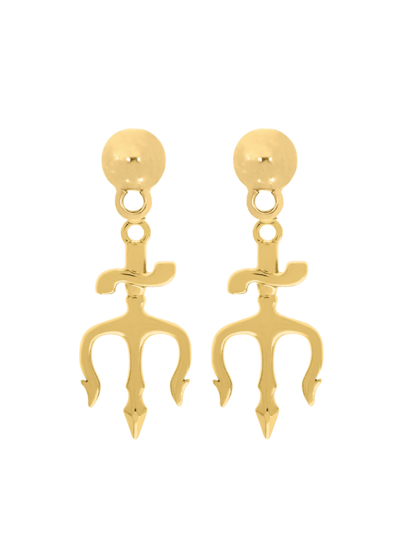 Brinco Tridente de Proteção Antialérgico (33mm) - Banhado a Ouro e Verniz Italiano