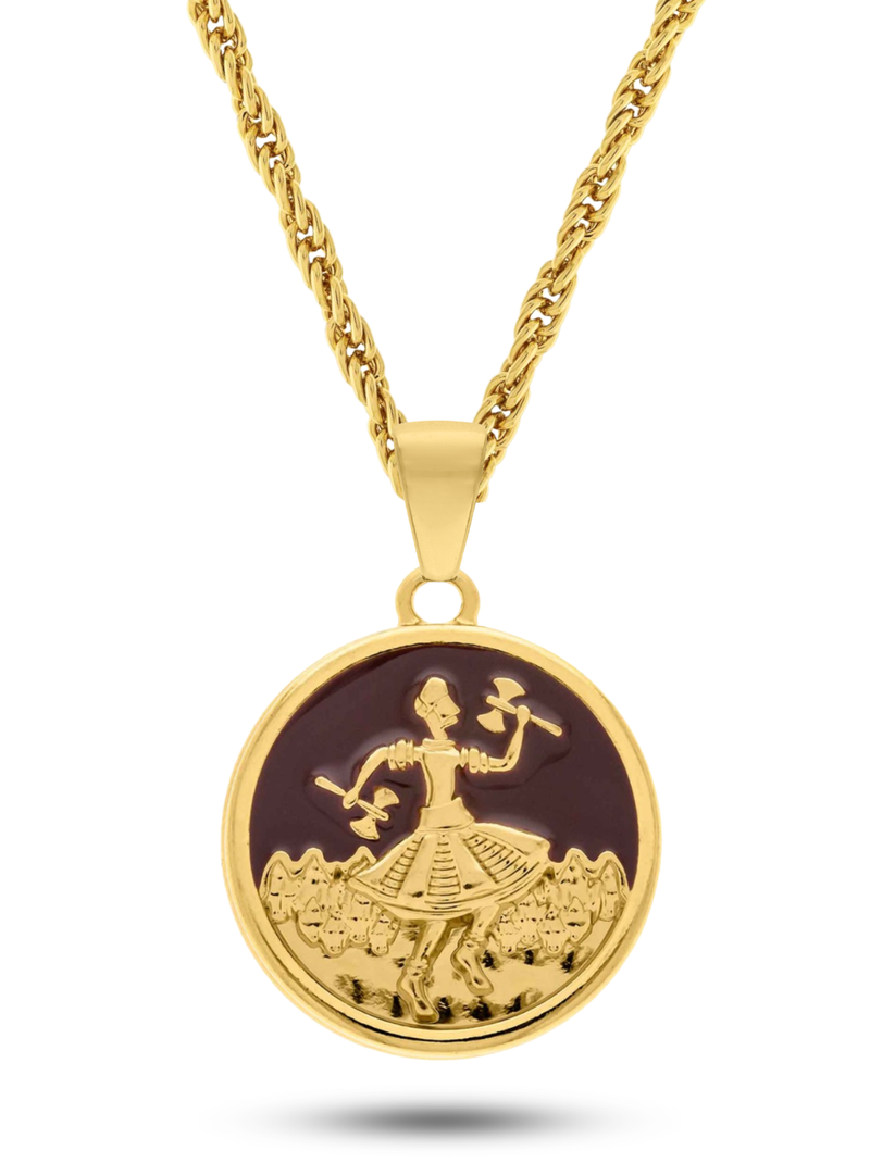 Kit Pingente Xangô (26mm) + Corrente Cordão Baiano (2mm) de 60 ou 70 cm Banhada a Ouro e Verniz Italiano.