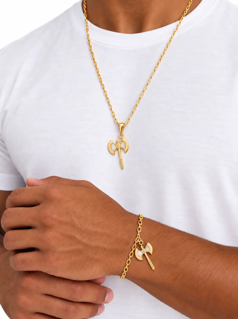 Conjunto Machado Perolado: Pulseira + Corrente C/ Pingente - Banhado a Ouro e Verniz Italiano