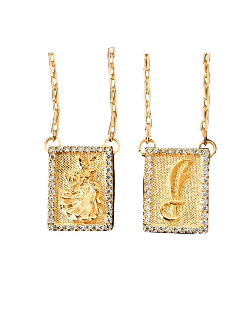 Escapulário Caixa Orixá Iansã C/ Microzircônias Cristal Banhada a Ouro 18k + Corrente Cadeado (1 mm) 70cm