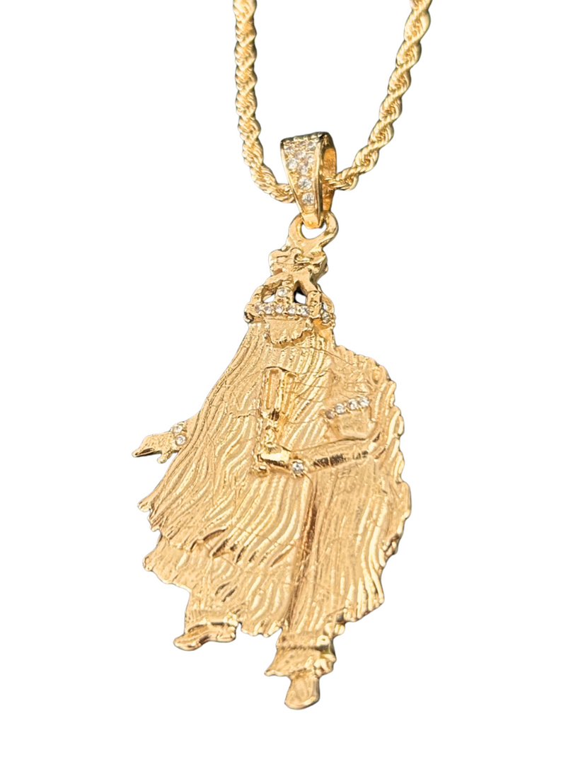 Kit Pingente Orixá Obaluaê Banhada a Ouro 18k e Cravejada C/ Micro Zircônias + Corrente Cordão Baiano (1 mm) 65cm