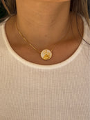 Kit Pingente Mini Mandala Oxum Banhada a Ouro 18k e Cravejada C/ Micro Zircônias + Corrente Veneziana (1 mm) 40cm