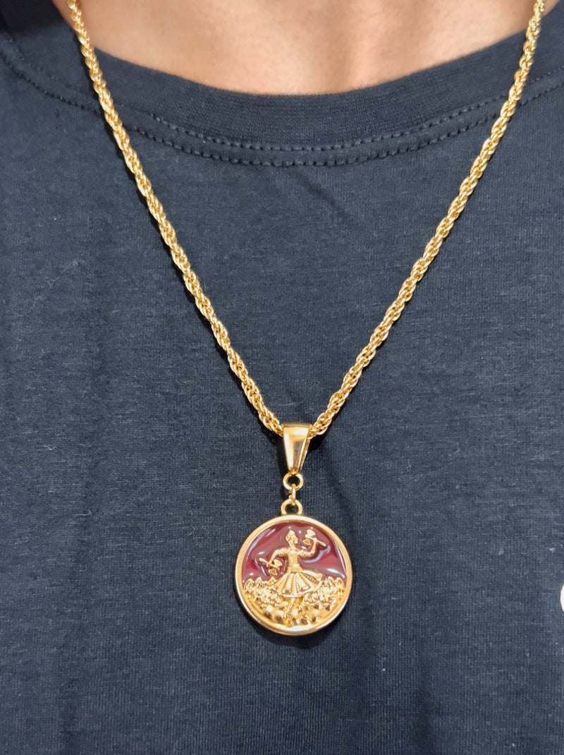 Kit Pingente Xangô (26mm) + Corrente Cordão Baiano (2mm) de 60 ou 70 cm Banhada a Ouro e Verniz Italiano.