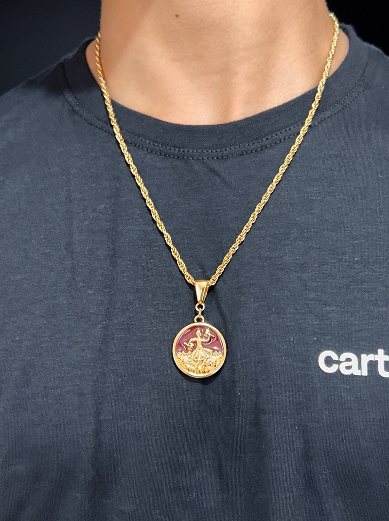 Kit Pingente Xangô (26mm) + Corrente Cordão Baiano (2mm) de 60 ou 70 cm Banhada a Ouro e Verniz Italiano.