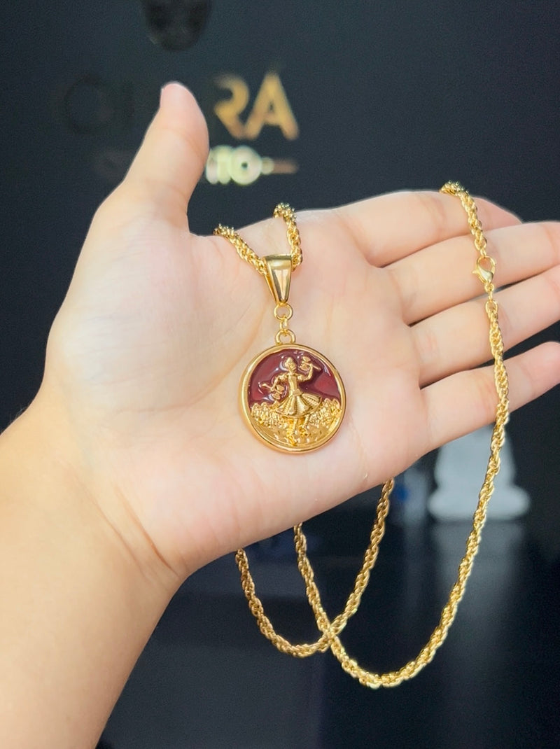 Kit Pingente Xangô (26mm) + Corrente Cordão Baiano (2mm) de 60 ou 70 cm Banhada a Ouro e Verniz Italiano.