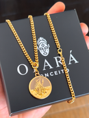 Kit Pingente Omolu (26mm) + Corrente Grumet (3mm) de 60 ou 70 cm Banhada a Ouro e Verniz Italiano.