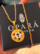 Kit Pingente Sete Linhas (34mm) + Corrente Cordão Baiano (2mm) de 60 ou 70 cm Banhada a Ouro e Verniz Italiano