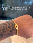 Pulseira Cordão Baiano (2mm) Unissex de 18, 20 ou 22cm + Pingente Búzio (25mm) - Banhada a Ouro e Verniz Italiano
